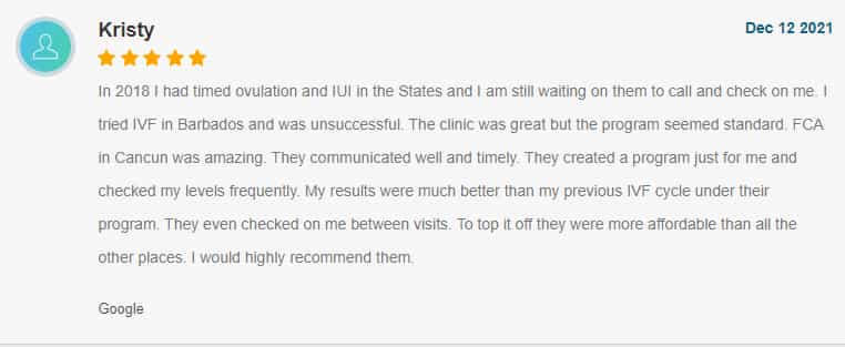 Kristy 5 Star Review ivf in mexico