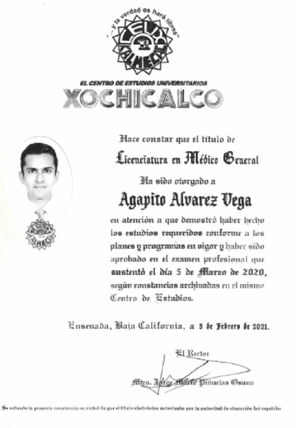 License Received by Dr. Agapito Alvarez Vega