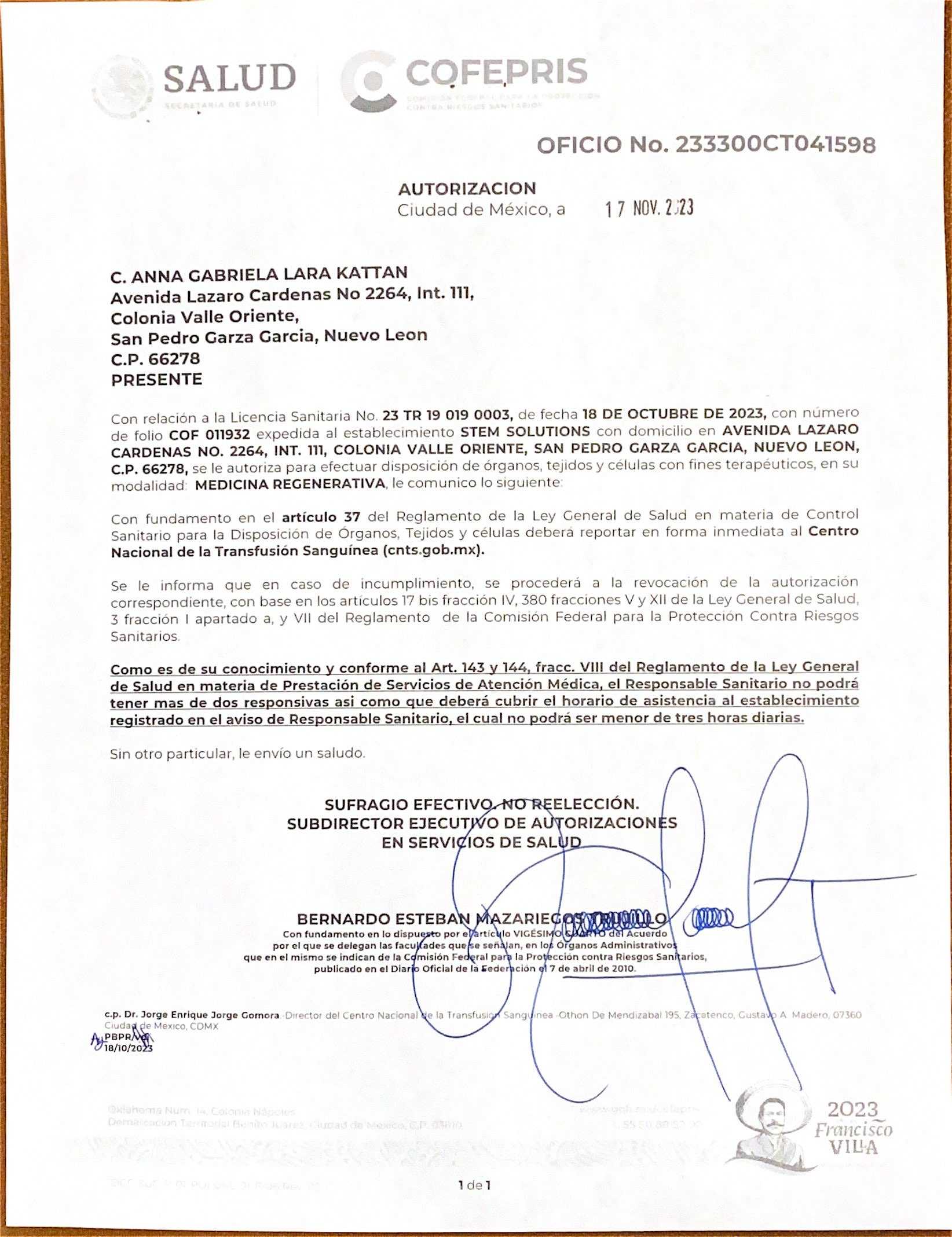 Certificado – COFEPRIS