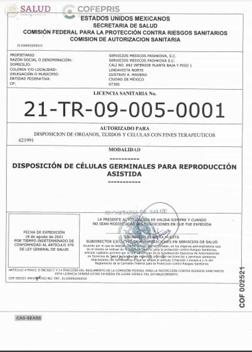 Certificado de Eligen Fertility Center