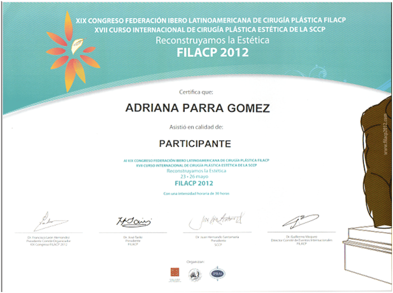 19th Congress of Aesthetic Plastic Surgery Certificate