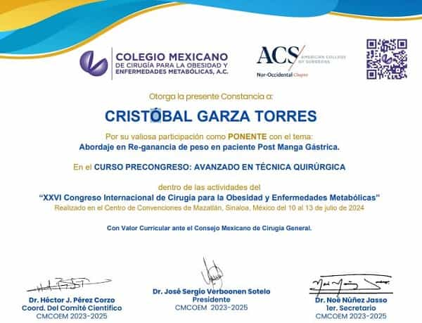 Dr. Cristobal Garza ACF Certificate