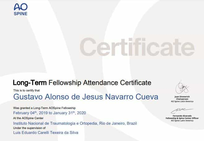 Long-Term Fellowship Attendance Certificate