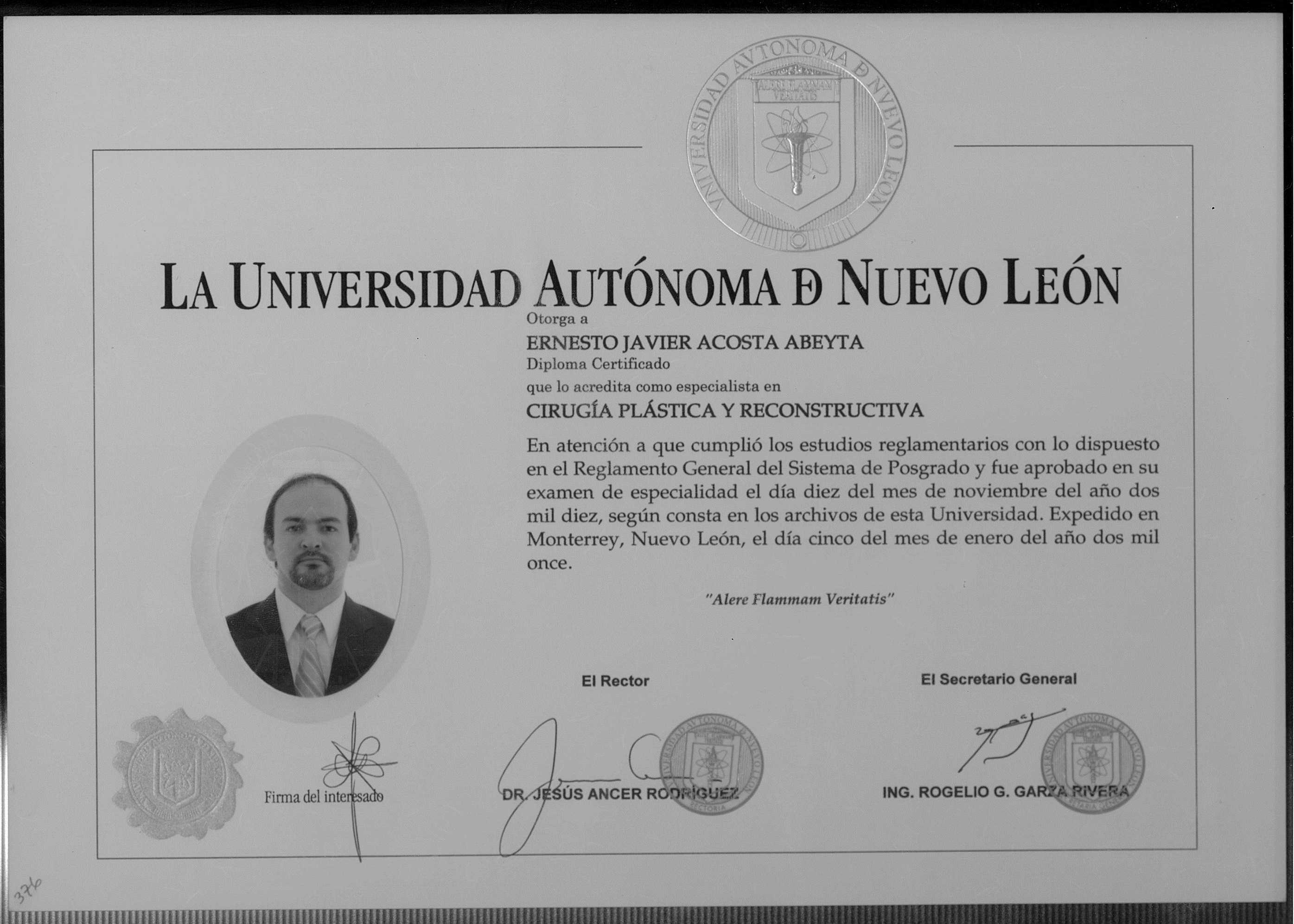 The Autonomous University of Nuevo Leon Certificate