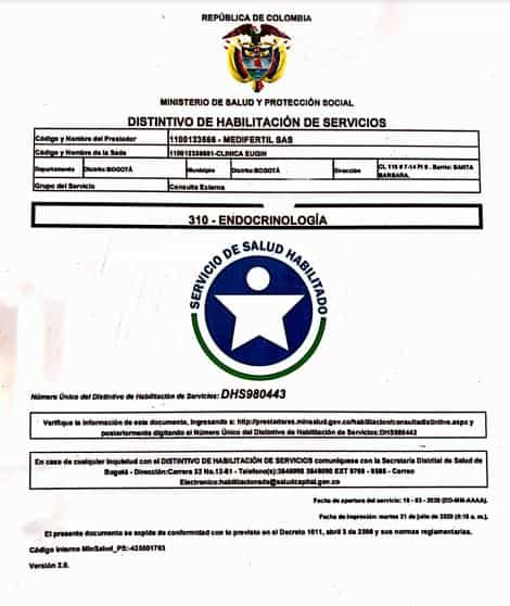 Certificado de la República de Colombia, Eugin Colombia FIV