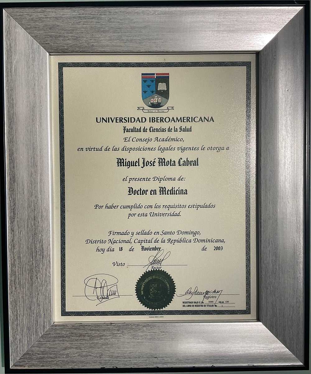 Certificate Received by Dr. Miguel Mota