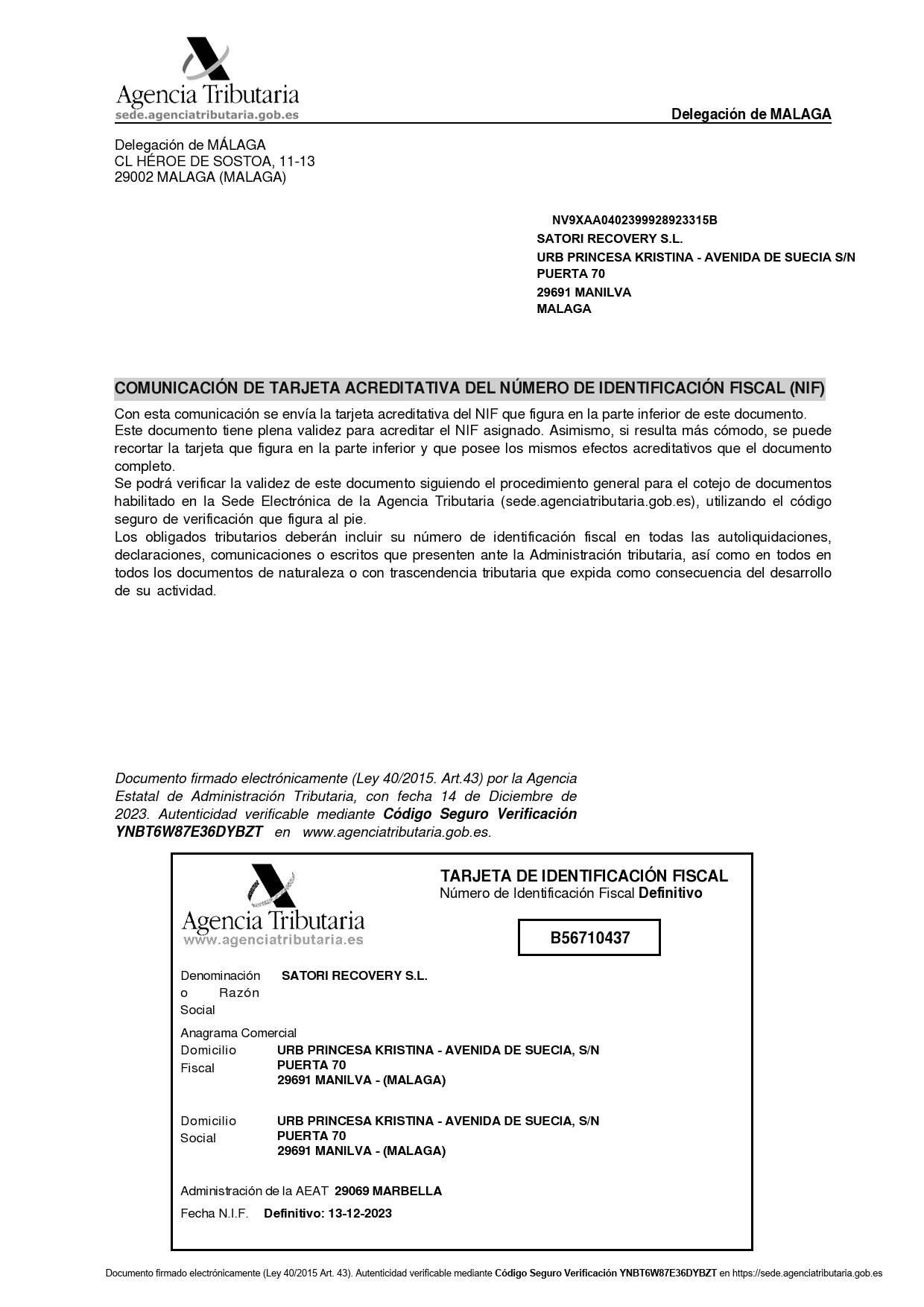 Certificado - Recuperación del Satori en Málaga España