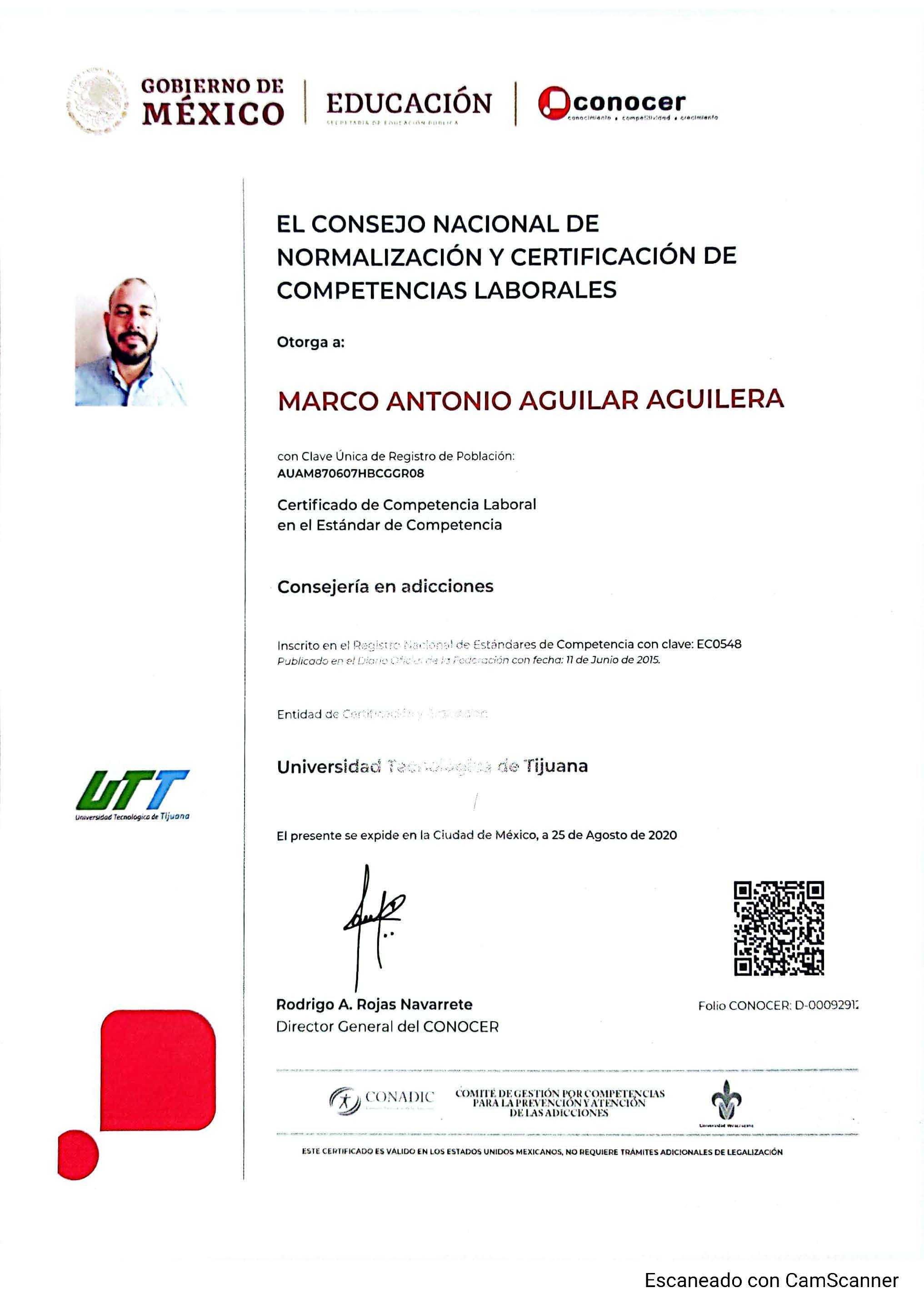 Dr. Marco Antonio Aguilar Aguilera Certificate