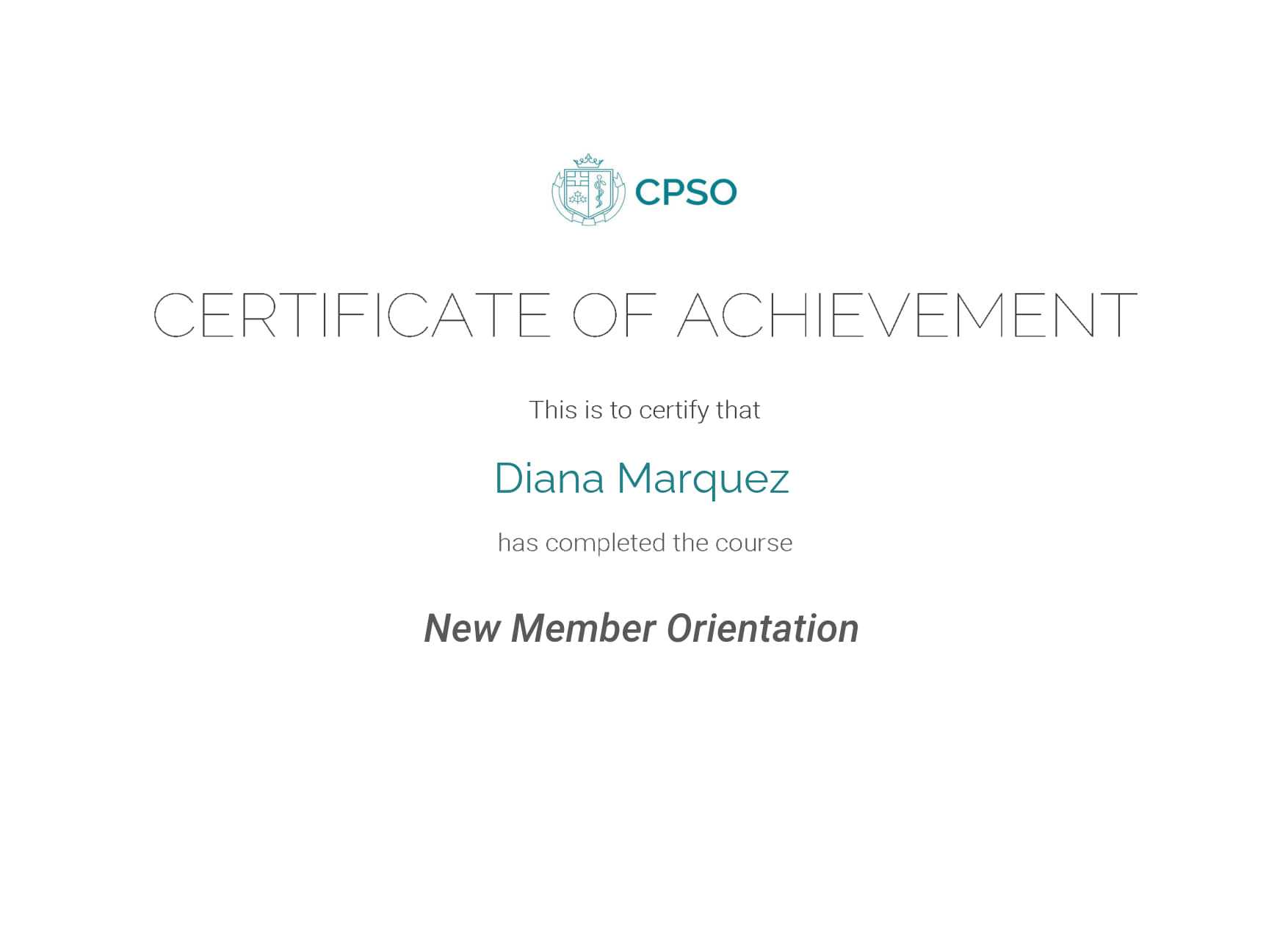 Certificate of Professional Conduct (CPSO) Certificate