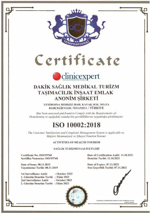 ClinicExpert Certificate - ISO 10002:2018