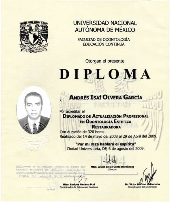 Dr. Andres Olvera Certificate