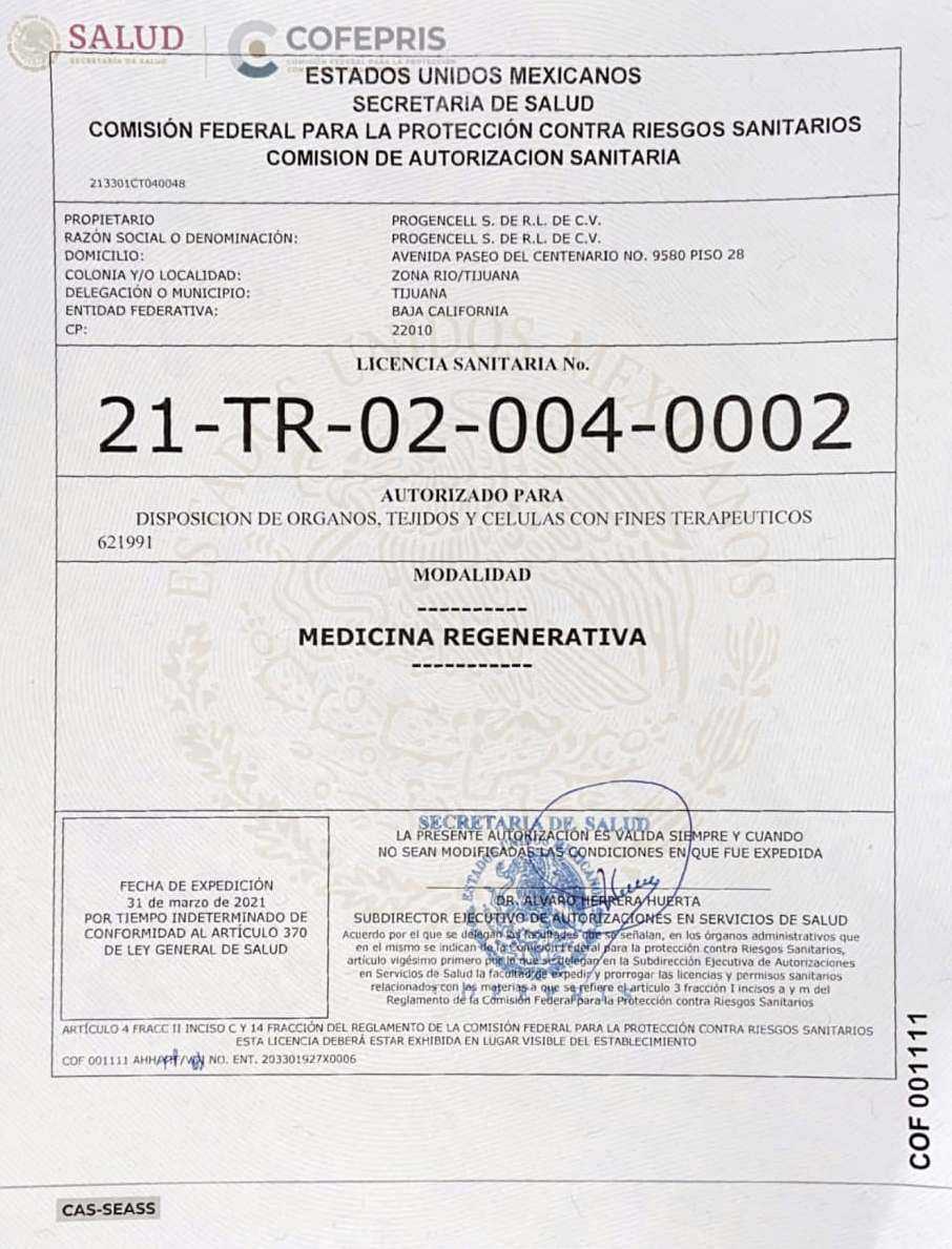 The Fertility Center Mexico Certificate