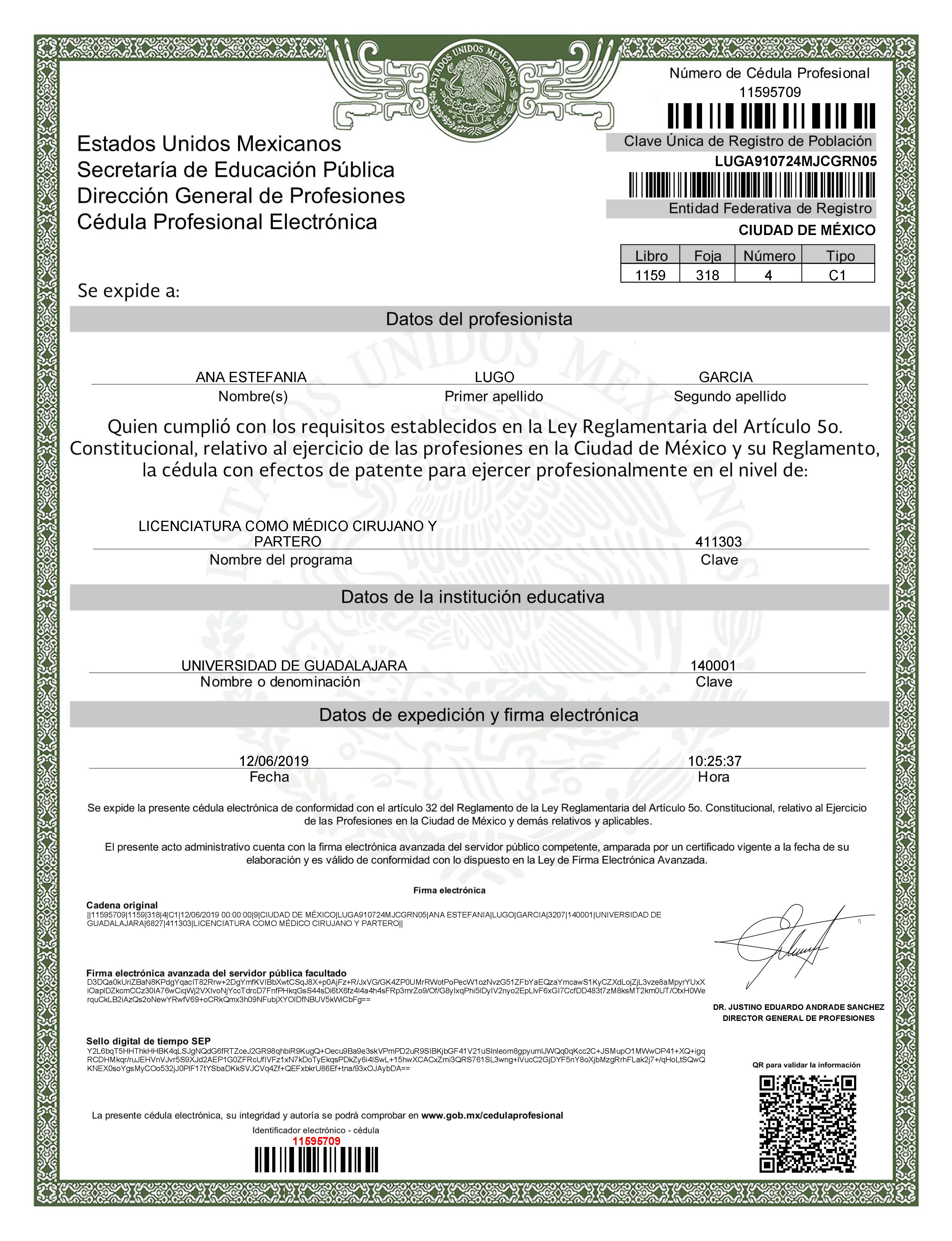 Ana Lugo Certificate