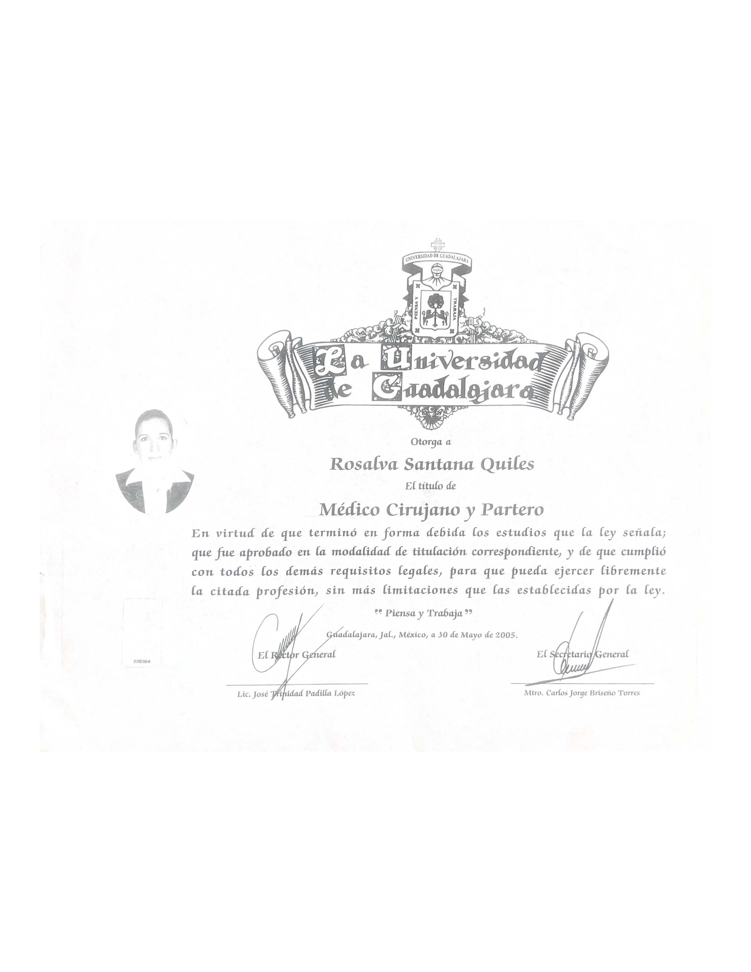 Dra Rosalva Santana Certificate in Puerto Vallarta